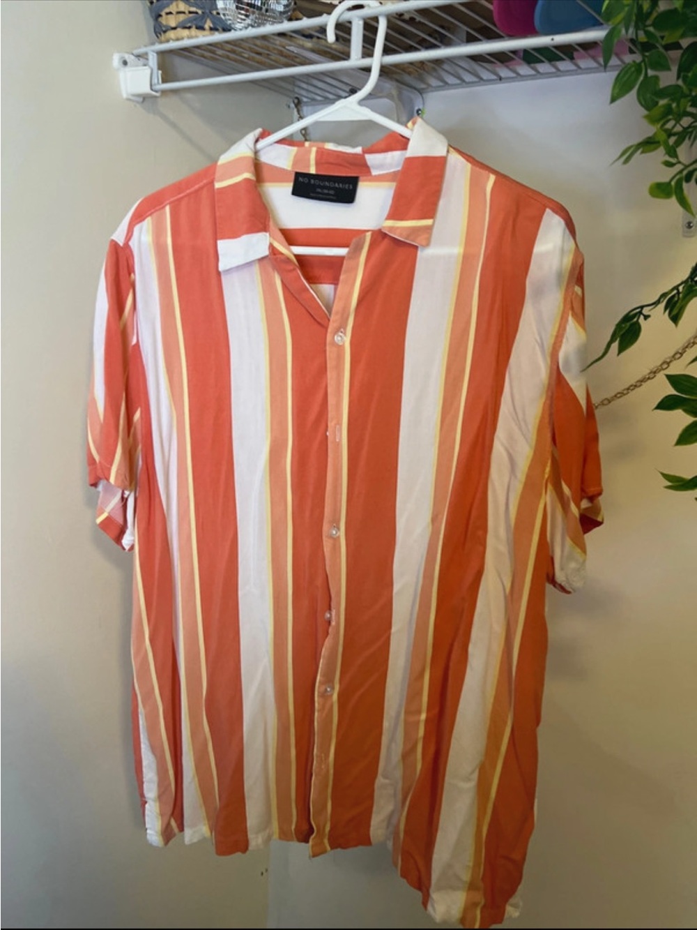 No Boundaries Orange, White & Yellow Vertical Stripe Short-Sleeve Shirt